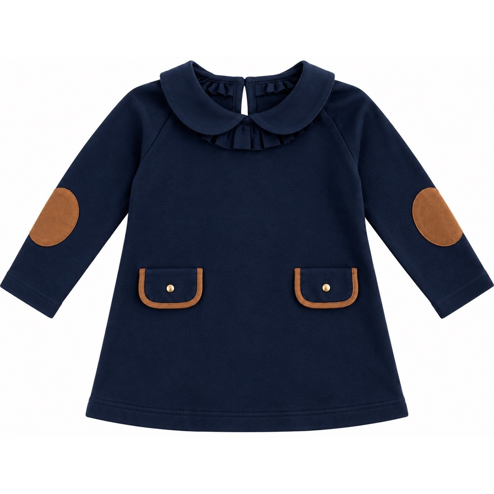 Hope & Henry Girls Navy Blue Quilted Dress with Elbow Patches Size 4